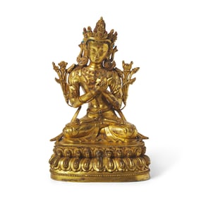 A Sino-Tibetan Gilt Bronze Figure of Avalokiteshvara, 19th/20th Century 十九/二