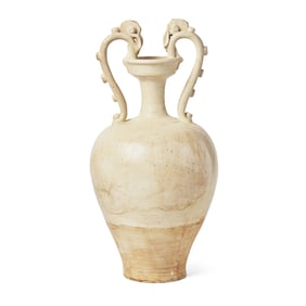 A Chinese White Glazed Pottery 'Amphora' Vase, Tang Dynasty 唐 白釉雙&#40845