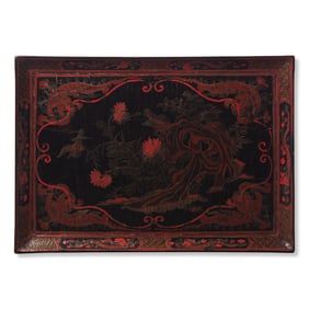 A Chinese Qiangjin and Tianqi Lacquer Rectangular Tray, 19th Century 清中世&#32000