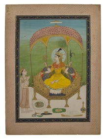 A Painting of The Great Goddess as Indrani, Venerated by the God Indra, Pahari; Panjab Hills, Circa