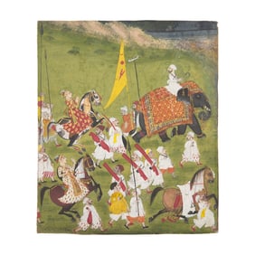 A Portrait Painting of a Royal Procession with Two Equestrian Princes, Rajasthan, Mewar, First Half