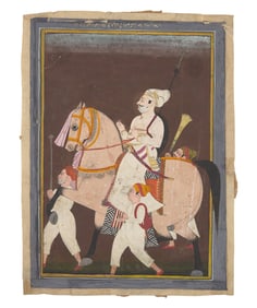 A Painting of Rao Jag Singh of Hatanagar Mounted on a Tan Stallion, Marwar, Jodhpur, Circa 1840s
