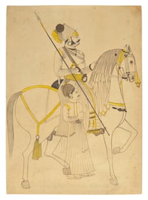 A Fine Profile Line Drawing of Raj Shri Fakirdas Jodhsinghot, Marwa, Rajasthan, India, 20th Century
