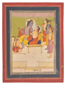 A Painting of Rama and Sita Enthroned with Hanuman, Probably Delhi, Late 19th/Early 20th Century