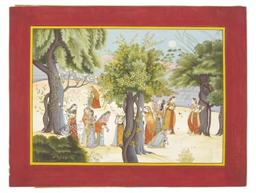 A Painting of The Gopis Search for Krisha in a Moonlit Forest, Pahari (Himalayan foothill) Idiom,