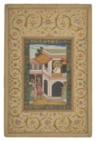 A Fine Folio Painting of Emperor Aurangzeb Alamgir Seated at a Balcony Window, North India, Lucknow
