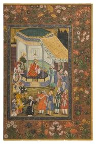 A Fine Mughal Style Miniature Folio, Mourning at Court, from the Aiyar-e Danish, A Book of Animal