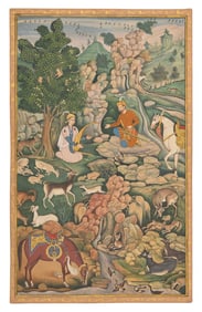 A Fine Painting After the Mogul Folio: King Bahram Gur Sees a Herd of Deer Mesmerized by