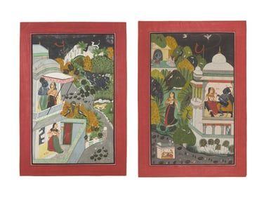 A Painting of Radha and Krishna Standing on a Projecting Balcony and A Painting of Radha and Krishna