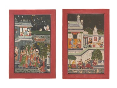 A Painting of Radha and Krishna Celebrating the Tej Festival and A Painting of Radha and Krishna