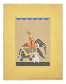 A Painting of a Prince Dressed in Orange Riding an Elephant, Jodhpur School, 20th Century