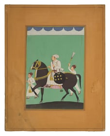 ﻿A Painting of an Equestrian Prince in White with Two Attendants, Jodhpur School, 20th