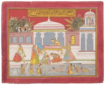 A Painting of Maidens Bathing in a Palace Pool, North or Western India, 19th/20th Century