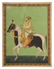 A Painting of the Mughal Emperor Shah Jahan Astride His Stallion, India, Rajasthan, 20th Century