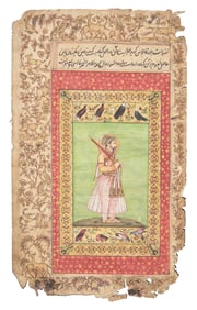 A Folio Portrait of a Standing Mughal Prince with Raised Sword, North India, 20th Century