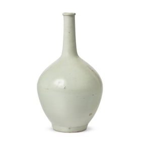 A Korean White Glazed Porcelain Tall-Neck Bottle Vase, Joseon Dynasty, 18th Century