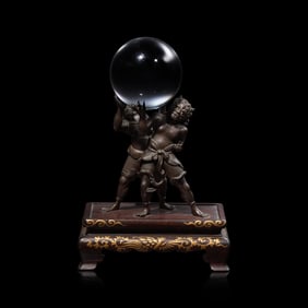 Miyao Eisuke, A Patinated Bronze 'Oni' Stand with Crystal Sphere, Meiji Period