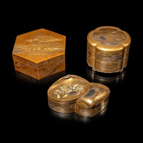 Three Japanese Gold Lacquer Covered Boxes, 19th Century
