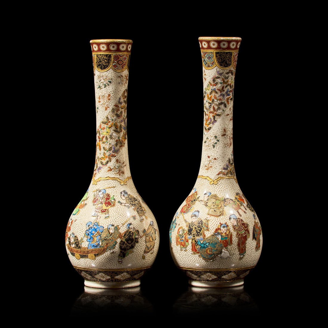 A pair of Satsuma-Type 'Playing Boys' Cabinet Vases, Yabu Meizan; Meiji Period (1 of 4)