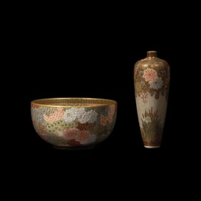 A Japanese Satsuma-Type Small Cabinet Vase and a Bowl, Seikozan, Meiji Period