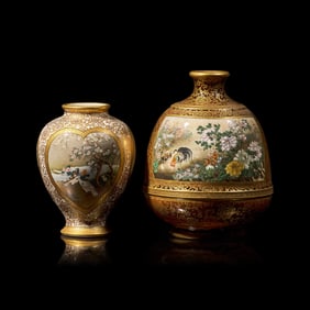 Two Fine Satsuma-Type Cabinet Vases, Kinkozan Workshop; Meiji Period