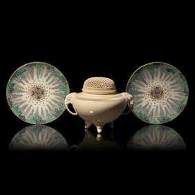 A Pair of 'Butterflies and Wisteria' Small Dishes, Kinkozan Workshop, and a Fine Satsuma-Type