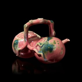 An Unusual "Double Peach" Porcelain Teapot, Seifu Yohei III or IV, Meiji/Taisho Period