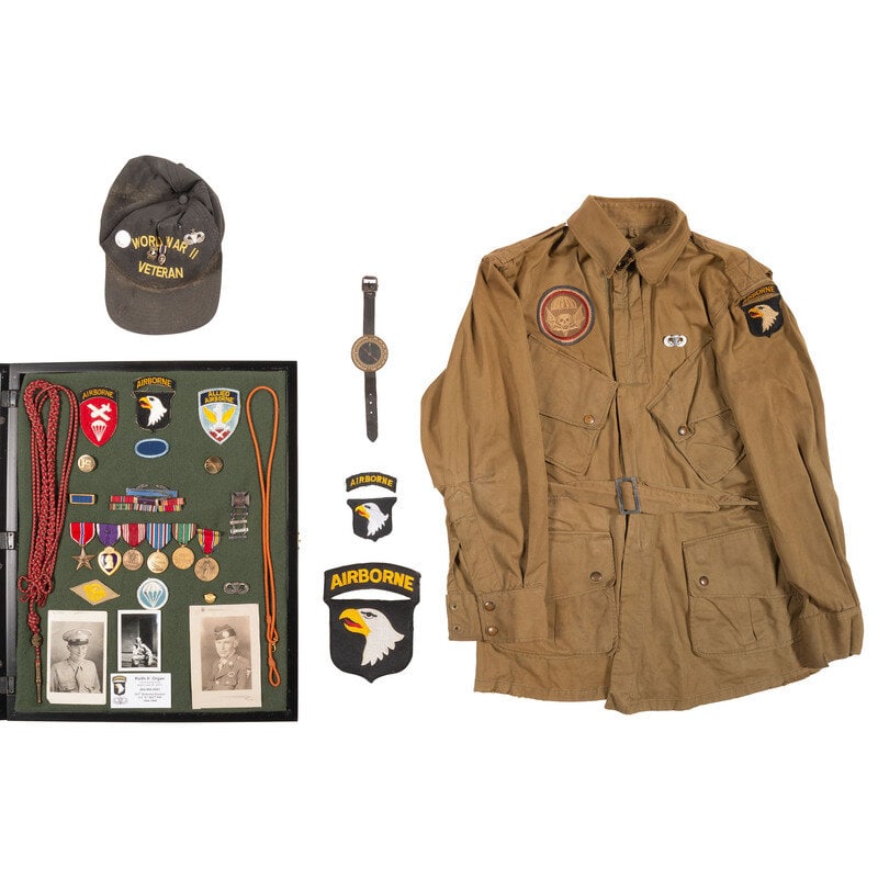 101st Airborne Archive of Keith V Organ with his WWII Paratrooper Jump Jacket: 101st Airborne Archive of Keith V Organ with his WWII Paratrooper Jump Jacket World War II Archive includes Keith V. Organ's 1942 Jump Jacket with 101st Airborne shoulder patch, and jump wings, accomp