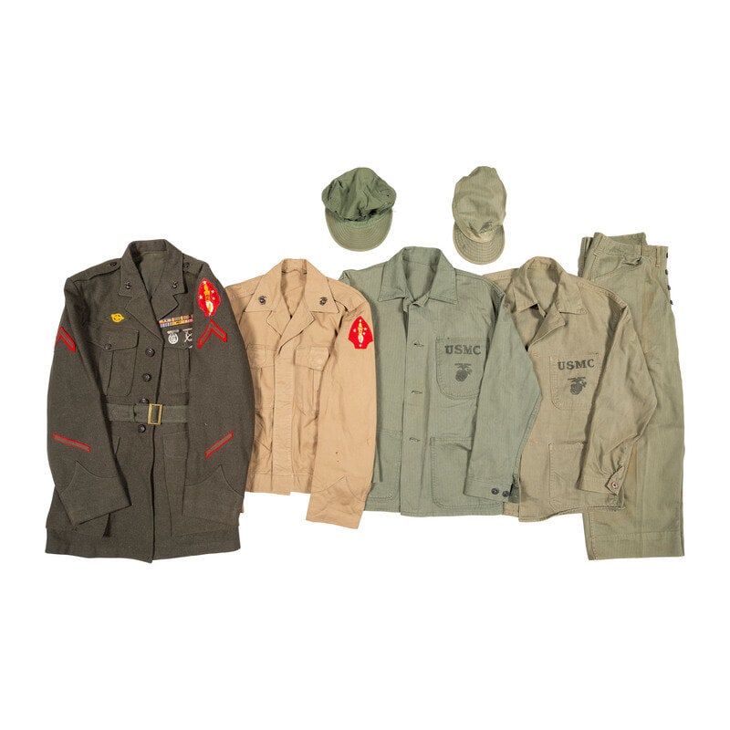 USMC HBT Uniform Group with Dress Jacket, Hats, Trousers (1 of 1)