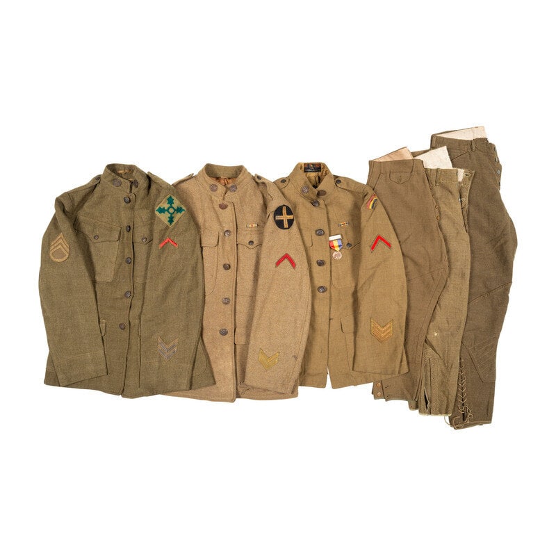 42nd Infantry, 4th Infantry, and 33rd Infantry Division 1917 Tunics: 42nd Infantry, 4th Infantry, and 33rd Infantry Division 1917 Tunics World War I Lot of Three US Model 1917 tunics with shoulder patches identifying them to the 42nd Infantry Division, 4th Infantry Div