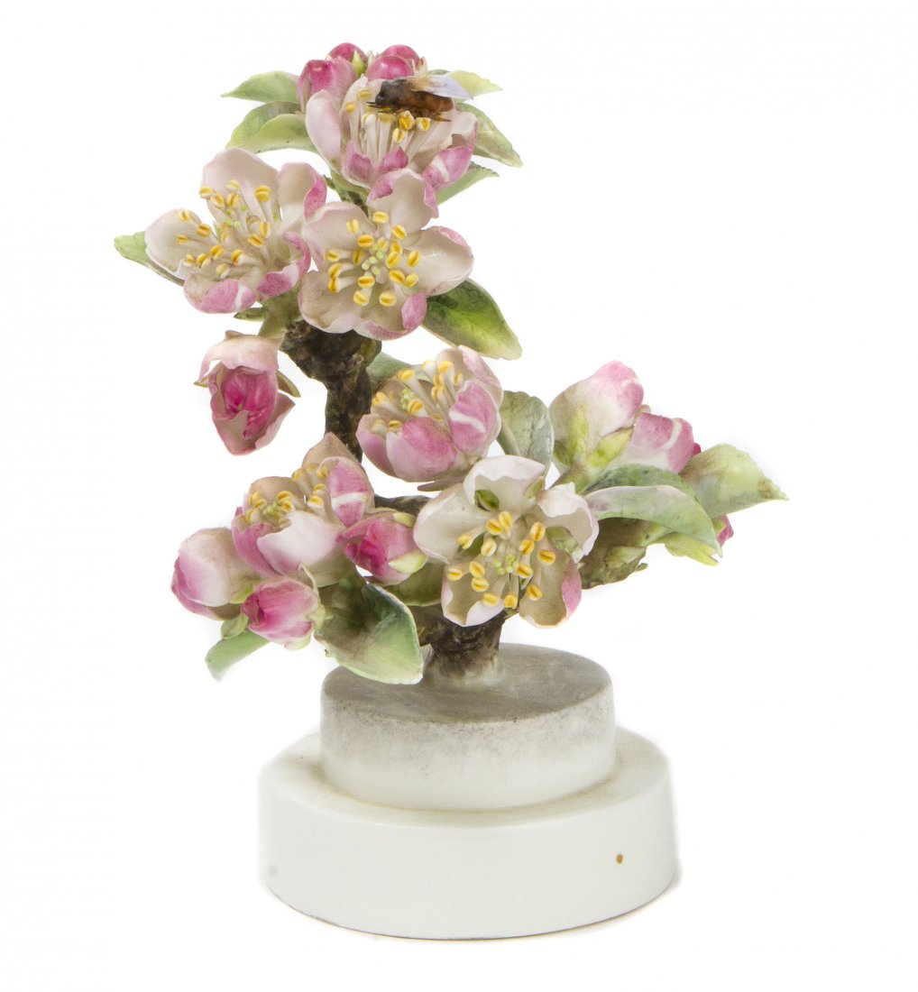 A Royal Worcester Dorothy Doughty Apple Blossom Spray, : A Royal Worcester Dorothy Doughty Apple Blossom Spray, with honey bees. 7 1/4 inches. Property from the Estate of Barbara Archer Thomas, Naples, Florida
