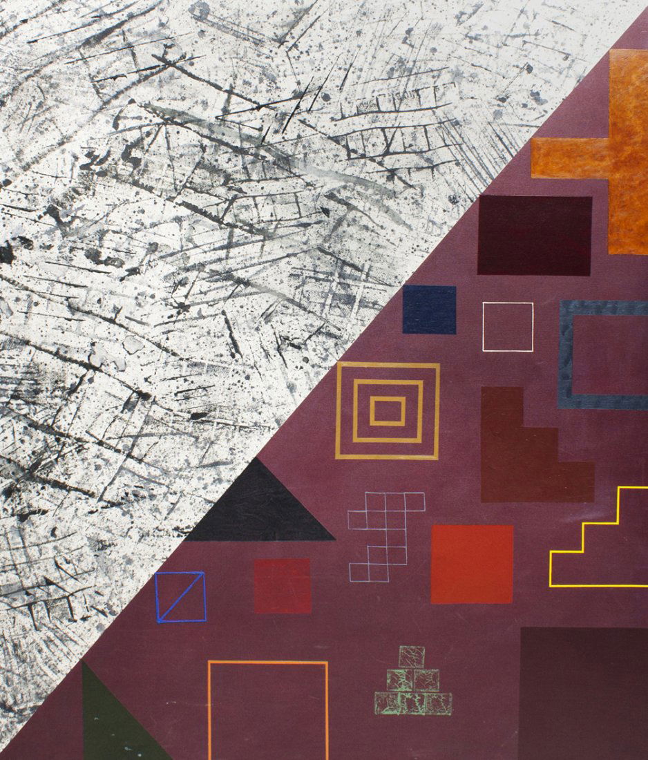 David Shapiro, (American, b. 1944), Burnam Wood: David Shapiro (American, b. 1944) Burnam Wood mixed media on canvas signed David Shapiro (verso) 64 x 54 inches.