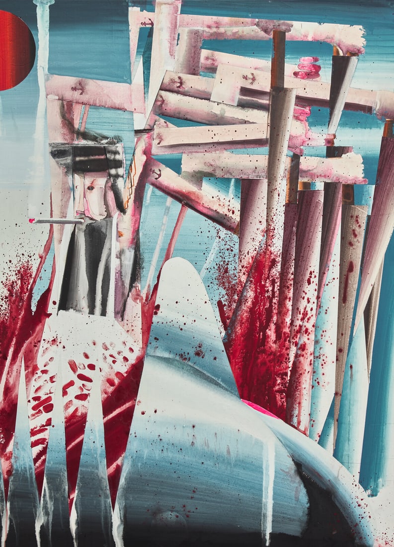 Barnaby Furnas (British, b. 1973) Flenser #2, 2012: Barnaby Furnas (British, b. 1973) Flenser #2, 2012 water dispersed pigments, dye and acrylic on linen signed Barnaby Furnas, titled, dated and located (verso) 44 × 32 inches. Provenance: Marianne Boe