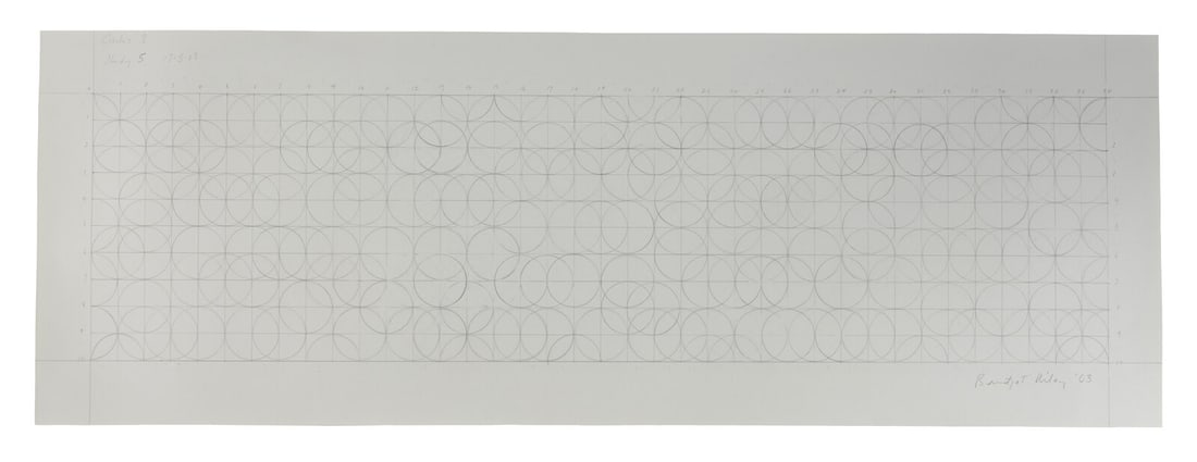 Bridget Riley (British, b. 1931) Circles 3 Study 5, 2003: Bridget Riley (British, b. 1931) Circles 3 Study 5, 2003 pencil on paper signed Bridget Riley and dated (lower right); titled and dated (upper left) 14 3/4 x 42 inches. This lot is located in Chicago.