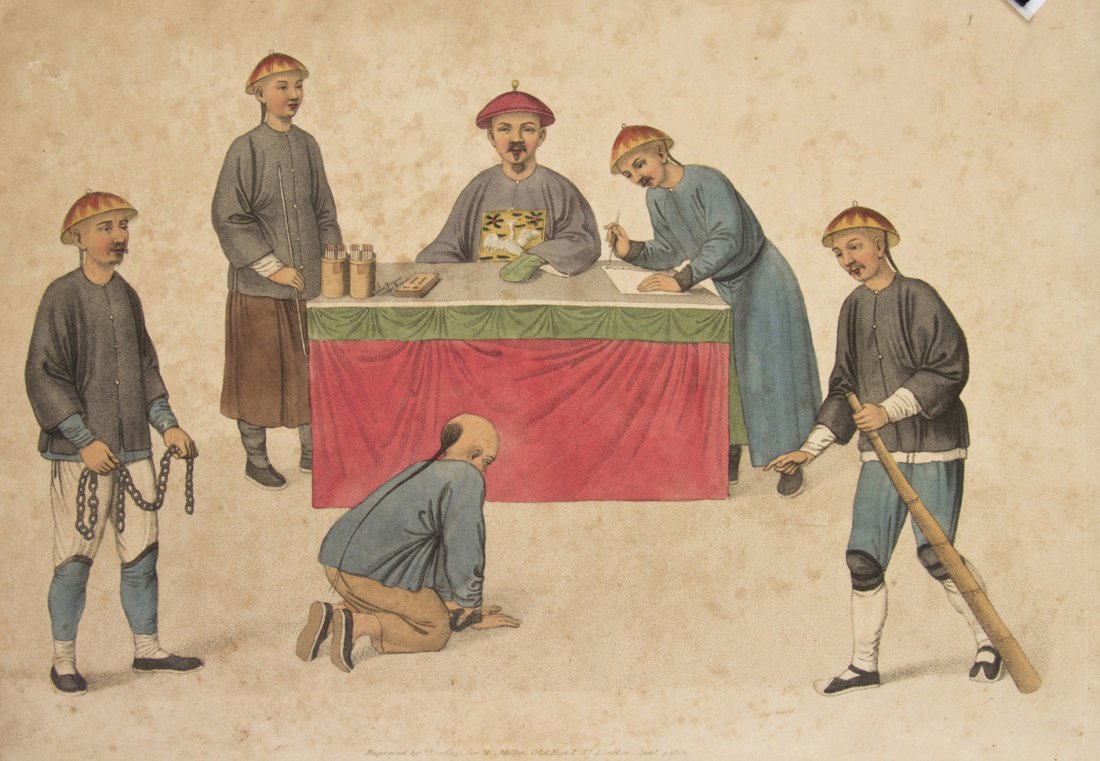 (ASIAN) MASON, GEORGE HENRY. The Punishments of China. : (ASIAN) MASON, GEORGE HENRY The Punishments of China, Illustrated by Twenty-Two Engravings: With Explanations in English and French. London: Printed for William Miller, 1801. Folio, contemporary gilt-