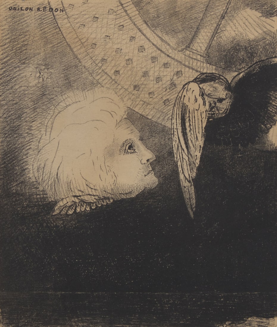 Odilon Redon (French, 1840-1916) La Roue (Plate III from Dans Le Rêve), 1879: Odilon Redon (French, 1840-1916) La Roue (Plate III from Dans Le Rêve), 1879 lithograph on chine appliqué unsigned 9 1/8 x 7 3/4 inches. This lot is located in Chicago. Printed by Lemercier