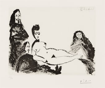 Pablo Picasso (Spanish, 1881-1973) Jacqueline, en Maja nue, avec la Célestine (from Séries