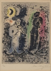 Marc Chagall (Belarusian/French, 1887–1985) Couple noir au musicien, ca. 1960