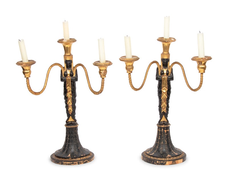 A Pair of Empire Style Painted and Parcel Gilt Candelabra (1 of 2)