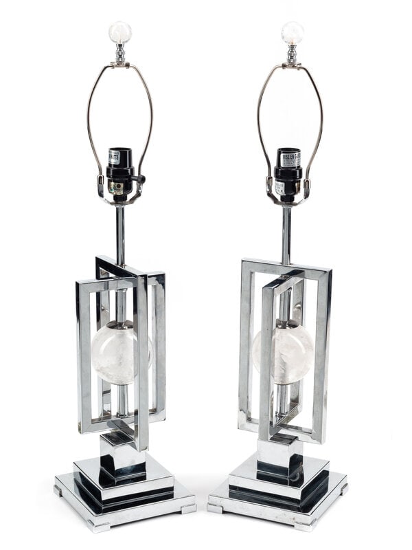 A Pair of Contemporary Chrome and Rock Crystal Table Lamps (1 of 4)