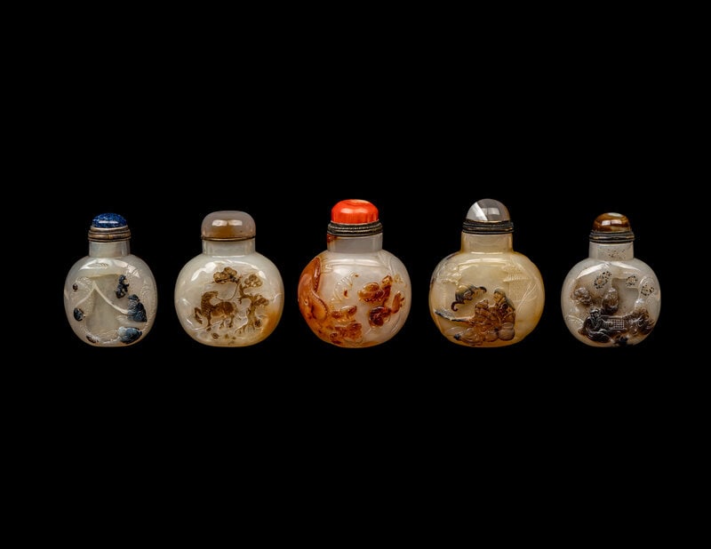 Five Chinese Silhouette Agate Snuff Bottles (1 of 3)