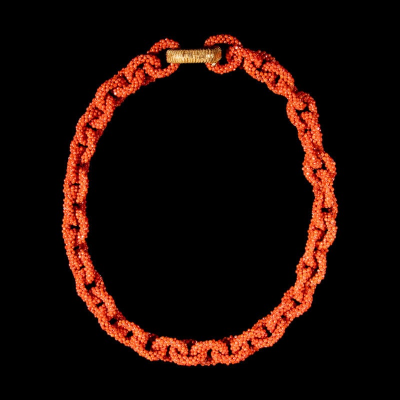 A Chinese Coral Bead 'Loop' Necklace, 20th Century (1 of 2)