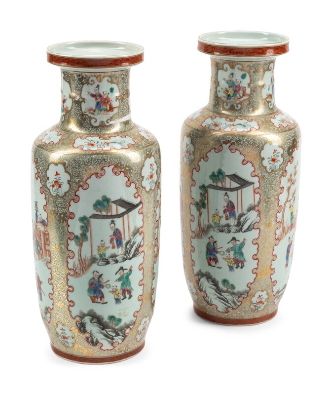 A Pair of Chinese Porcelain Rouleau Vases (1 of 5)