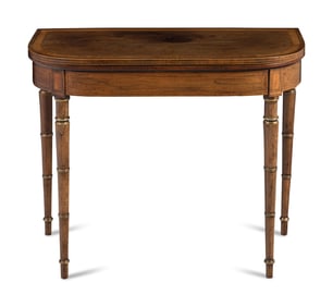 A Regency Rosewood, Satinwood and Parcel-Gilt Flip-Top Games Table
