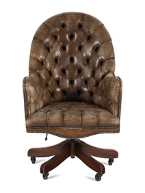 A Button-Tufted Leather Desk Chair