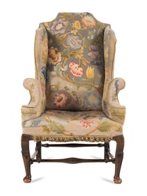 A Queen Anne Beechwood and Pine Wingback Armchair