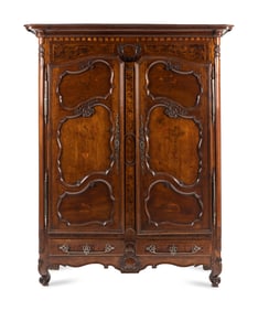 A Louis XV Walnut and Mulberry Marquetry Armoire