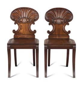 A Pair of Regency Mahogany Hall Chairs