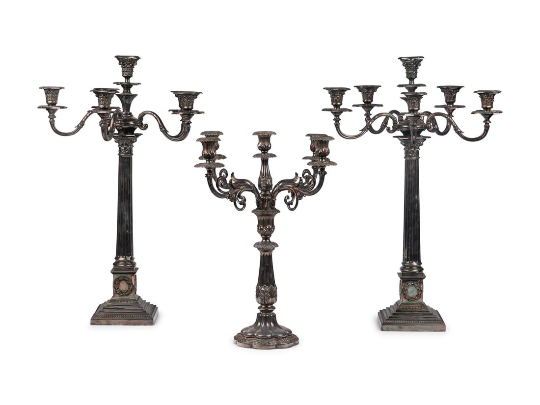 A Group of Three English Silver-Plate Candelabra (1 of 5)