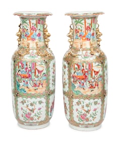 A Pair of Chinese Export Rose Medallion Porcelain Vases